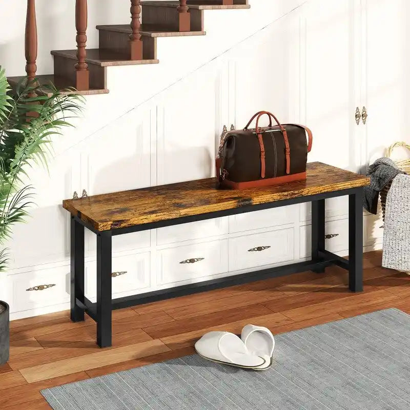 Industrial Dining Benches Set of 2, 38.6"L Wood & Steel Bench, 250 lbs Capacity, Rustic Style