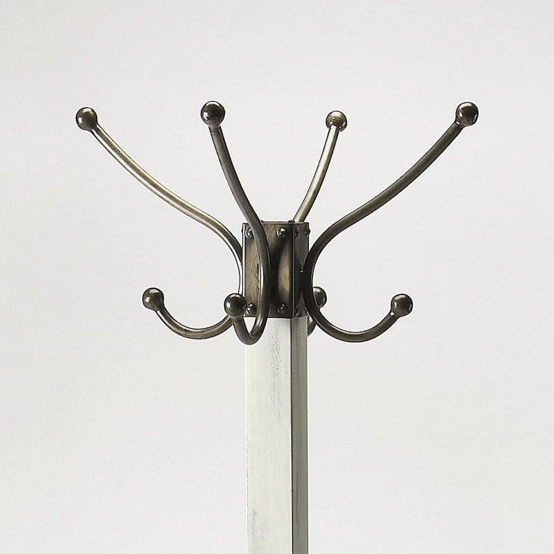 74"H Coat Rack with 4 Double Hooks, Mango Wood & Iron, 88 lbs Capacity, Brown & Gold, Freestanding