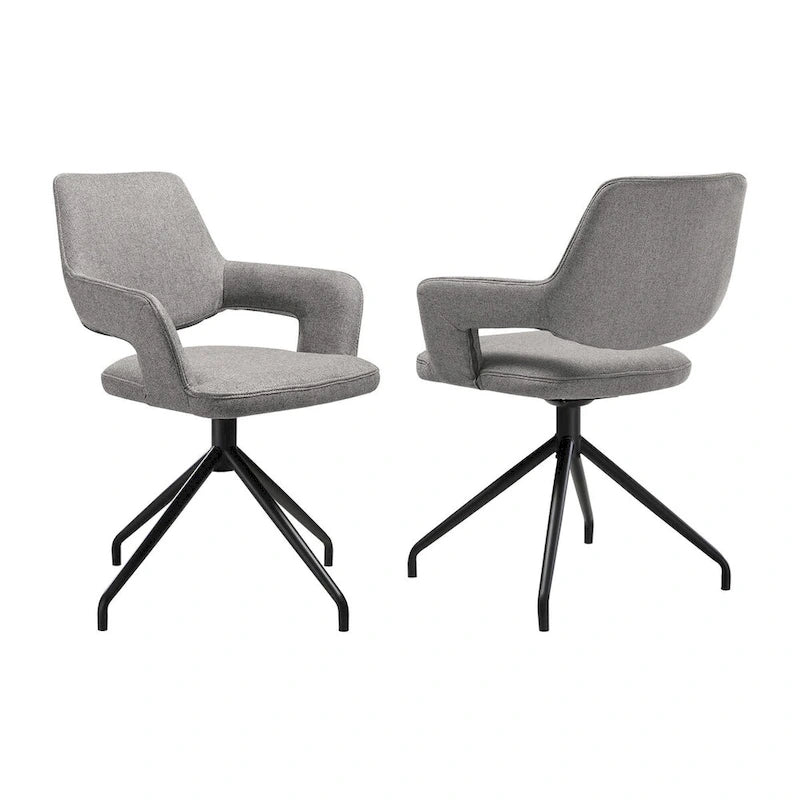 Swivel Dining Chairs Set of 2 with Curved Back & Padded Armrests, 180° Rotation, Gray Upholstered