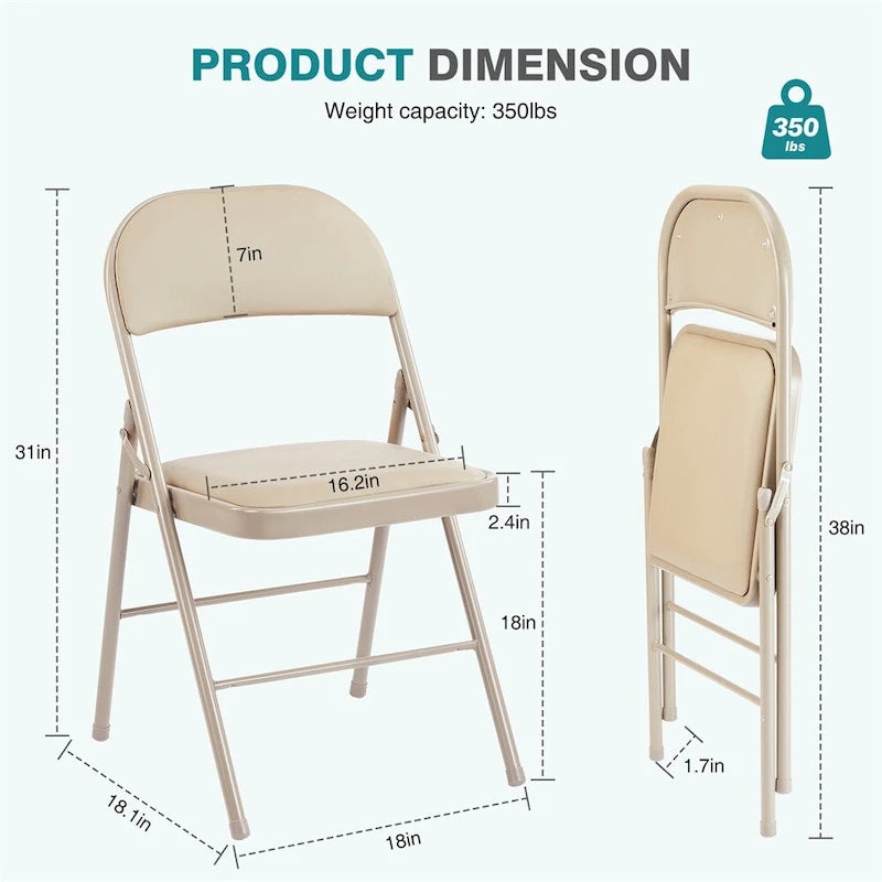 Folding Chairs Set of 2, PU Leather Padded with Metal Frame, 8.1 lbs Each, No Assembly, Black