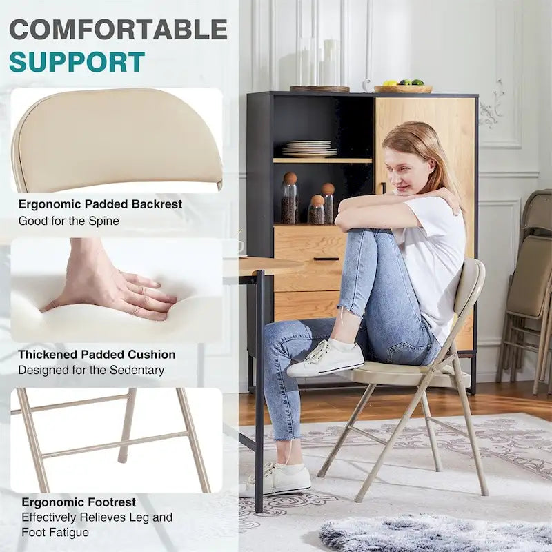 Folding Chairs Set of 2, PU Leather Padded with Metal Frame, 8.1 lbs Each, No Assembly, Black