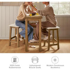 3-Piece Counter Height Dining Set with Storage Shelves, Solid Wood Table & 2 Boucle Stools, Farmhouse