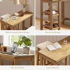 3-Piece Counter Height Dining Set with Storage Shelves, Solid Wood Table & 2 Boucle Stools, Farmhouse