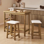 3-Piece Counter Height Dining Set with Storage Shelves, Solid Wood Table & 2 Boucle Stools, Farmhouse