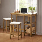 3-Piece Counter Height Dining Set with Storage Shelves, Solid Wood Table & 2 Boucle Stools, Farmhouse