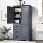 Tall Wide Storage Cabinet - 2 Doors - 3 Drawers + 1 Cabinet - Adjustable Shelf - MDF - Waterproof - Anti-Tip - Metal Hardware - 3 Tiers - Multi-Purpose Bathroom