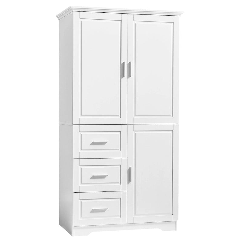 Tall Wide Storage Cabinet - 2 Doors - 3 Drawers + 1 Cabinet - Adjustable Shelf - MDF - Waterproof - Anti-Tip - Metal Hardware - 3 Tiers - Multi-Purpose Bathroom