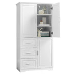 Tall Wide Storage Cabinet - 2 Doors - 3 Drawers + 1 Cabinet - Adjustable Shelf - MDF - Waterproof - Anti-Tip - Metal Hardware - 3 Tiers - Multi-Purpose Bathroom