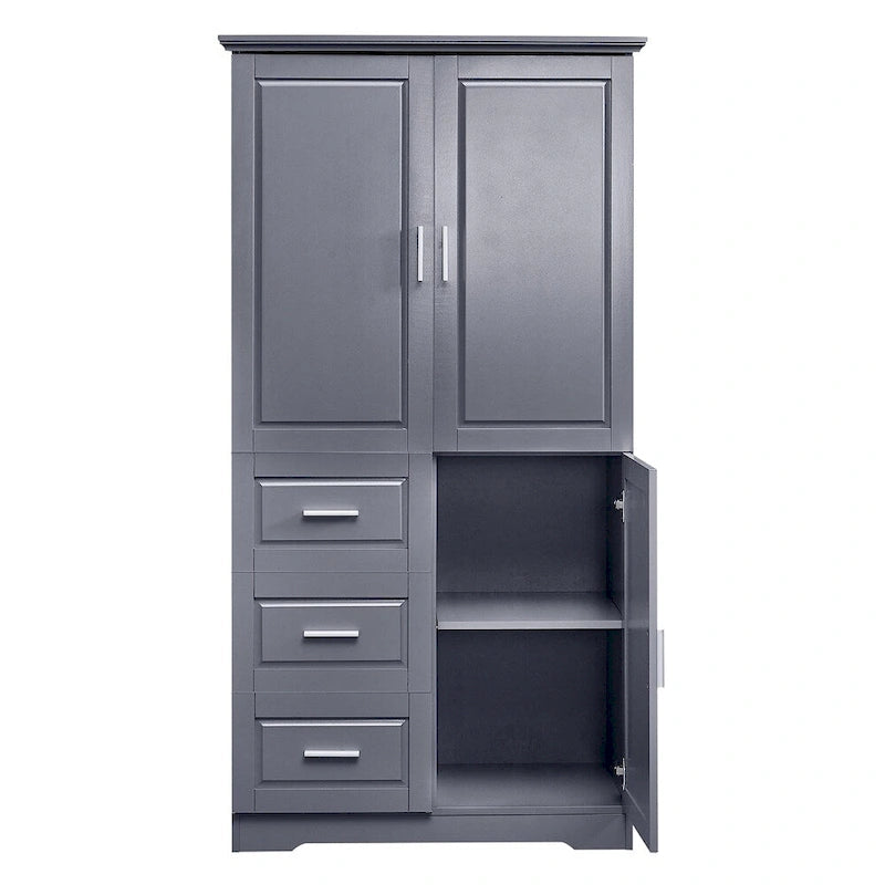 Tall Wide Storage Cabinet - 2 Doors - 3 Drawers + 1 Cabinet - Adjustable Shelf - MDF - Waterproof - Anti-Tip - Metal Hardware - 3 Tiers - Multi-Purpose Bathroom