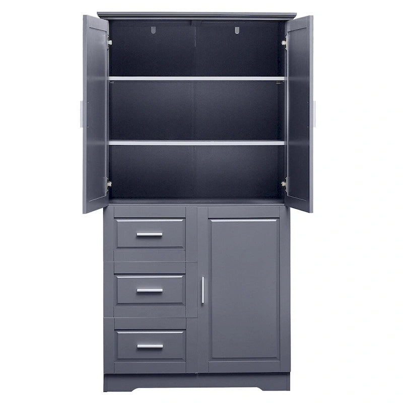 Tall Wide Storage Cabinet - 2 Doors - 3 Drawers + 1 Cabinet - Adjustable Shelf - MDF - Waterproof - Anti-Tip - Metal Hardware - 3 Tiers - Multi-Purpose Bathroom