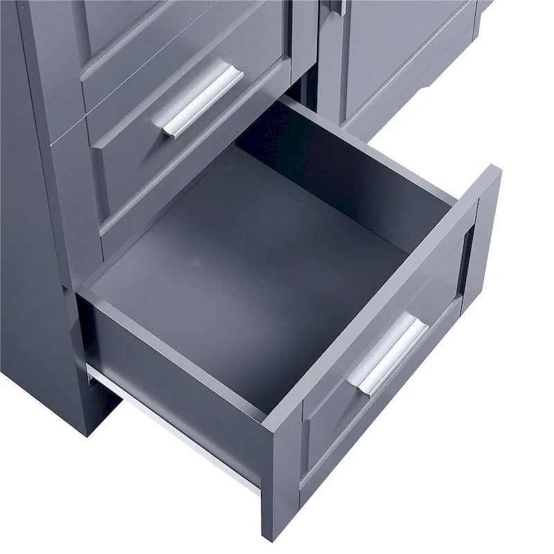 Tall Wide Storage Cabinet - 2 Doors - 3 Drawers + 1 Cabinet - Adjustable Shelf - MDF - Waterproof - Anti-Tip - Metal Hardware - 3 Tiers - Multi-Purpose Bathroom