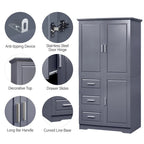 Tall Wide Storage Cabinet - 2 Doors - 3 Drawers + 1 Cabinet - Adjustable Shelf - MDF - Waterproof - Anti-Tip - Metal Hardware - 3 Tiers - Multi-Purpose Bathroom