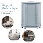 Triangle Corner Storage Cabinet - Grey - 2 Adjustable Shelves - MDF Board - Waterproof - Wood Knob - Space-Saving - Modern Bathroom Kitchen - 3 Compartments