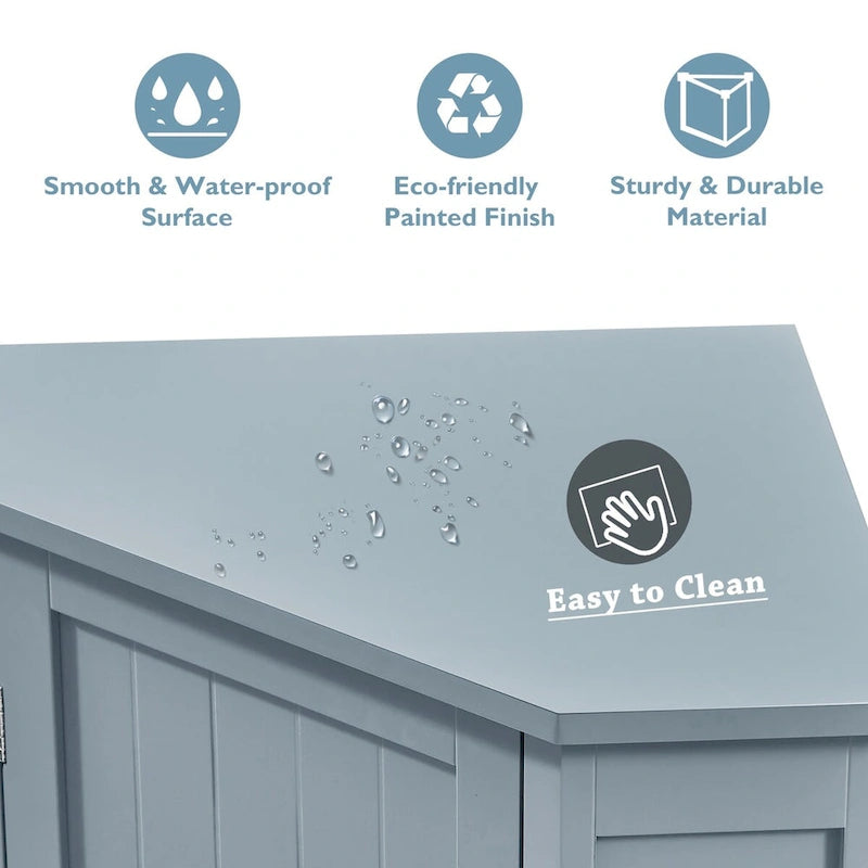 Triangle Corner Storage Cabinet - Grey - 2 Adjustable Shelves - MDF Board - Waterproof - Wood Knob - Space-Saving - Modern Bathroom Kitchen - 3 Compartments