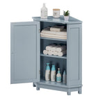 Triangle Corner Storage Cabinet - Grey - 2 Adjustable Shelves - MDF Board - Waterproof - Wood Knob - Space-Saving - Modern Bathroom Kitchen - 3 Compartments
