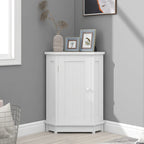 Triangle Corner Storage Cabinet - Grey - 2 Adjustable Shelves - MDF Board - Waterproof - Wood Knob - Space-Saving - Modern Bathroom Kitchen - 3 Compartments