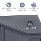 Triangle Corner Storage Cabinet - Grey - 2 Adjustable Shelves - MDF Board - Waterproof - Wood Knob - Space-Saving - Modern Bathroom Kitchen - 3 Compartments