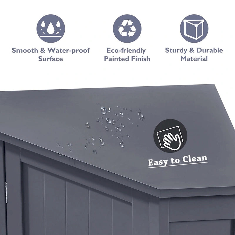 Triangle Corner Storage Cabinet - Grey - 2 Adjustable Shelves - MDF Board - Waterproof - Wood Knob - Space-Saving - Modern Bathroom Kitchen - 3 Compartments