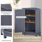 Triangle Corner Storage Cabinet - Grey - 2 Adjustable Shelves - MDF Board - Waterproof - Wood Knob - Space-Saving - Modern Bathroom Kitchen - 3 Compartments