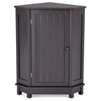 Triangle Corner Storage Cabinet - Grey - 2 Adjustable Shelves - MDF Board - Waterproof - Wood Knob - Space-Saving - Modern Bathroom Kitchen - 3 Compartments