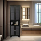 Tall Narrow Bathroom Storage Cabinet - 71.75"H - MDF - Adjustable Shelf - Magnetic Doors - Anti-Tip - 132 lbs Capacity - 23.5"W x 11.75"D - Multi-Purpose