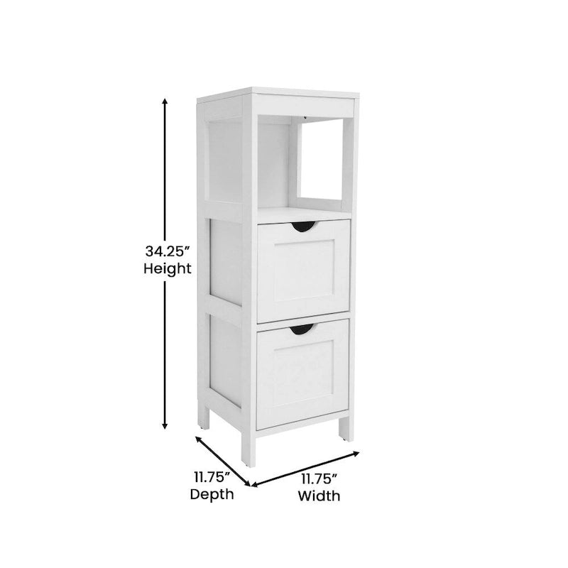 Farmhouse Bathroom Storage Organizer - 2 Removable Drawers - Open Shelf - 27.5 lbs Per Drawer - 55 lbs Shelf - Engineered Wood - Floor Protectors - Rustic Style