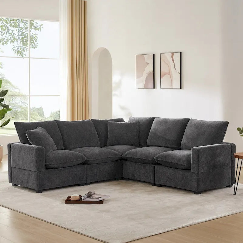 5-Seat L-Shape Modular Sectional Sofa, 84"x84"x37", Chenille, 330 LBS Capacity, Foam Cushions, 2 Pillows, Modern Style