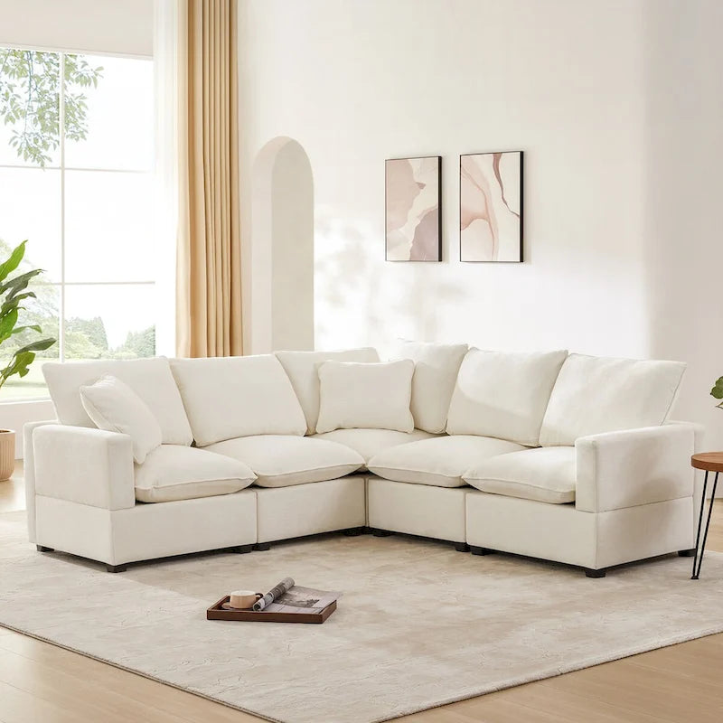 Nestfair Modern L Shape Modular Sofa 5 Seat Chenille Sectional Couch Set with 2 Pillows Included