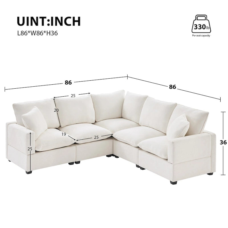 5-Seat L-Shape Modular Sectional Sofa, 84"x84"x37", Chenille, 330 LBS Capacity, Foam Cushions, 2 Pillows, Modern Style