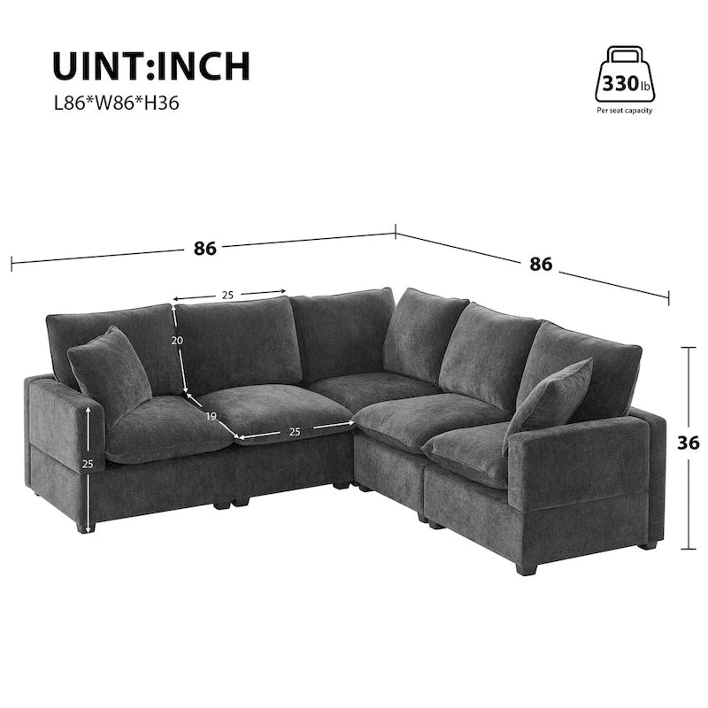 5-Seat L-Shape Modular Sectional Sofa, 84"x84"x37", Chenille, 330 LBS Capacity, Foam Cushions, 2 Pillows, Modern Style