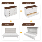 Solid Pine Murphy Bed Chest with Charging Station - Convertible Space-Saving Guest Bed, Large Rolling Storage Drawer - Multi-Purpose Furniture