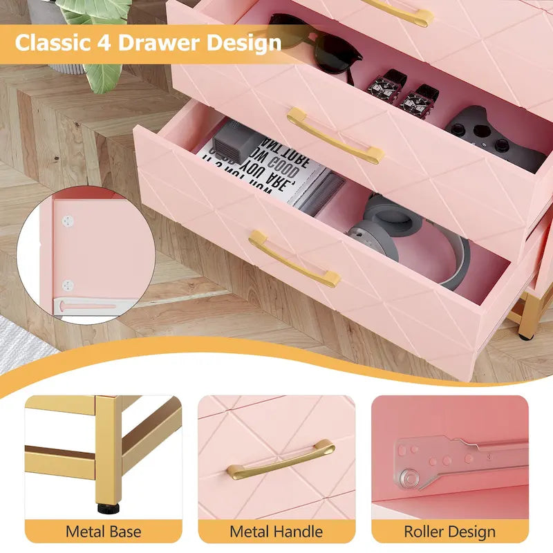 4-Drawer Dresser 23.85"W, Vertical Storage Chest, 35 lbs Per Drawer, White MDF, Easy Assembly