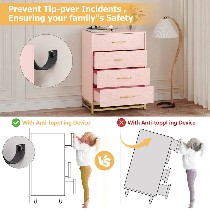 4-Drawer Dresser 23.85"W, Vertical Storage Chest, 35 lbs Per Drawer, White MDF, Easy Assembly