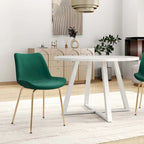 5-Piece Round Dining Set with Trestle Table & 4 Velvet Chairs, 45" Table, Gold Metal Legs, Modern