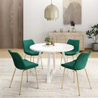 5-Piece Round Dining Set with Trestle Table & 4 Velvet Chairs, 45" Table, Gold Metal Legs, Modern
