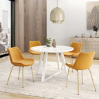 5-Piece Round Dining Set with Trestle Table & 4 Velvet Chairs, 45" Table, Gold Metal Legs, Modern