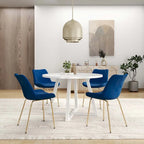 5-Piece Round Dining Set with Trestle Table & 4 Velvet Chairs, 45" Table, Gold Metal Legs, Modern