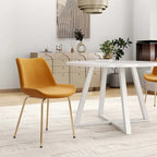 5-Piece Round Dining Set with Trestle Table & 4 Velvet Chairs, 45" Table, Gold Metal Legs, Modern