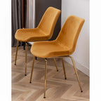 5-Piece Round Dining Set with Trestle Table & 4 Velvet Chairs, 45" Table, Gold Metal Legs, Modern