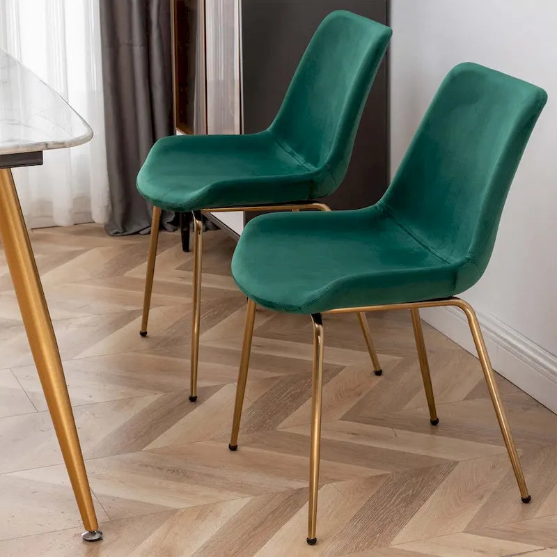 5-Piece Round Dining Set with Trestle Table & 4 Velvet Chairs, 45" Table, Gold Metal Legs, Modern