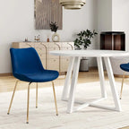 5-Piece Round Dining Set with Trestle Table & 4 Velvet Chairs, 45" Table, Gold Metal Legs, Modern