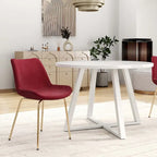 5-Piece Round Dining Set with Trestle Table & 4 Velvet Chairs, 45" Table, Gold Metal Legs, Modern