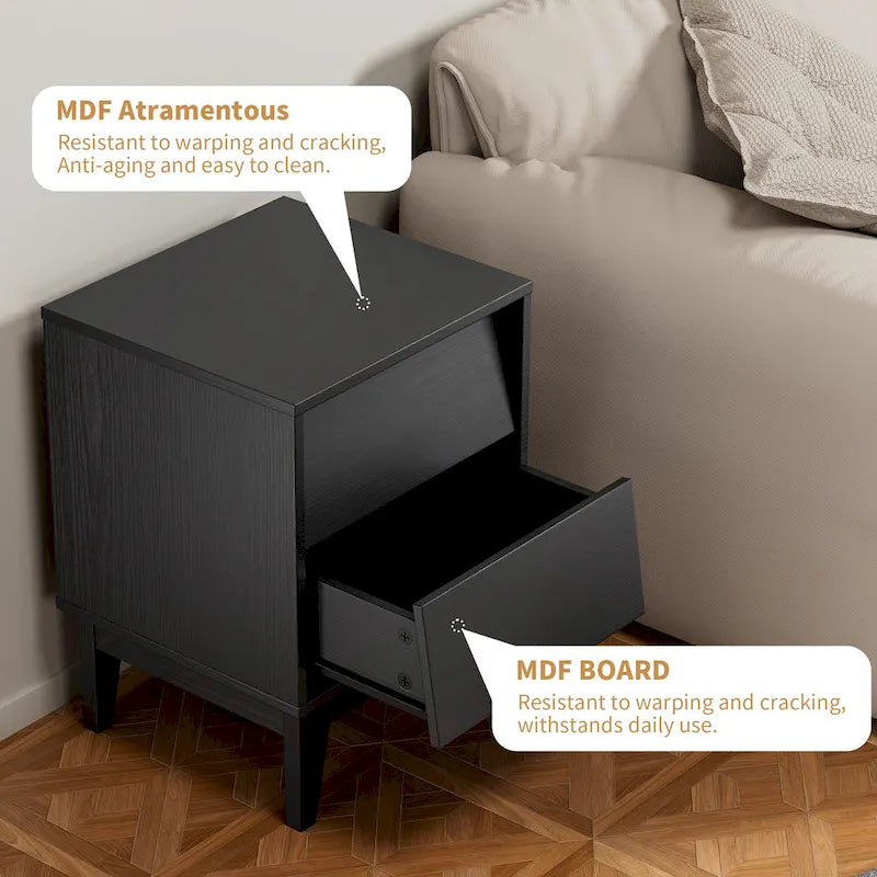 Vintage Nightstand Set of 2 with 2 Drawers, Bevel Design, Solid Wood Legs, 15.8"W x 14.6"D x 21.3"H, Bedroom End Table