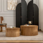 Coffee Table Set with Vertical Textured Embossed Design for Living Room (Set of 2)