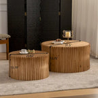 2-Piece Nesting Coffee Table Set - Vintage Style, Vertical Textured Embossed Design, Fir Wood & Density Board, 110 lbs, No Assembly