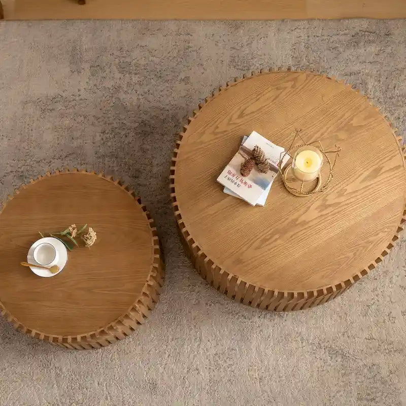 2-Piece Nesting Coffee Table Set - Vintage Style, Vertical Textured Embossed Design, Fir Wood & Density Board, 110 lbs, No Assembly