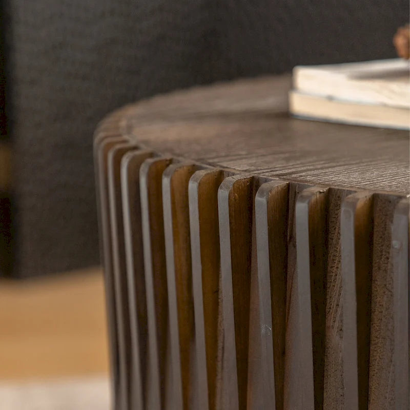 2-Piece Nesting Coffee Table Set - Vintage Style, Vertical Textured Embossed Design, Fir Wood & Density Board, 110 lbs, No Assembly