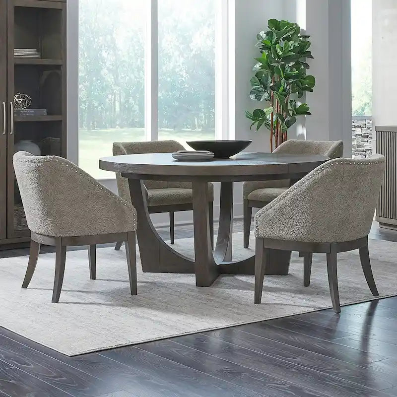 5-Piece Dining Set with Extendable Pedestal Table & 4 Upholstered Chairs, Rubberwood, Espresso Finish
