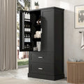 Tall Bathroom Storage Cabinet - 2 Doors + 2 Drawers - Adjustable Shelf - Door Shelves - MDF - Waterproof - Anti-Tip - Metal Hardware - Multi-Purpose - 3 Tiers