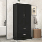Tall Bathroom Storage Cabinet - 2 Doors + 2 Drawers - Adjustable Shelf - Door Shelves - MDF - Waterproof - Anti-Tip - Metal Hardware - Multi-Purpose - 3 Tiers